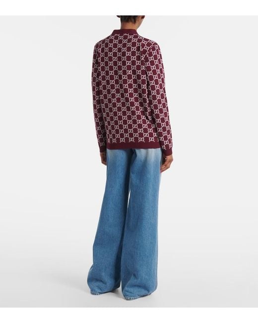 Cardigan Reversible De Jacquard En Mezcla De Lana Con Gg Gucci de color Red