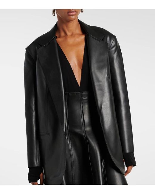 Norma Kamali Black Oversized Faux Leather Blazer