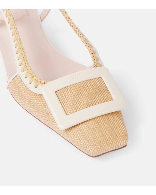Roger Vivier Natural Belle Vivier Canvas Slingback Flats