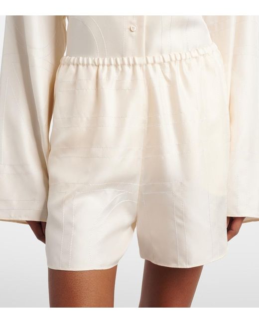 Totême White Embroidered Silk Satin Pajama Shorts