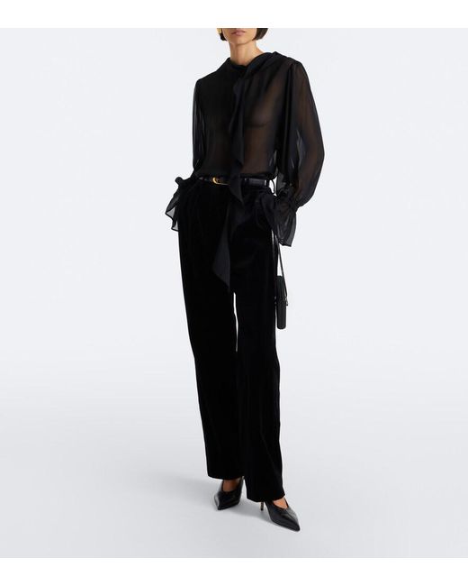 Blazé Milano Black Fox Pleated Cotton Velvet Straight Pants