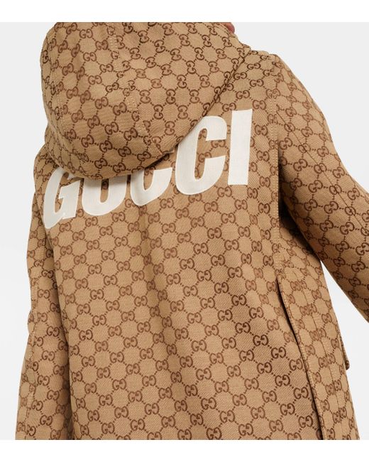 Gucci Brown GG Cotton-blend Canvas Peacoat