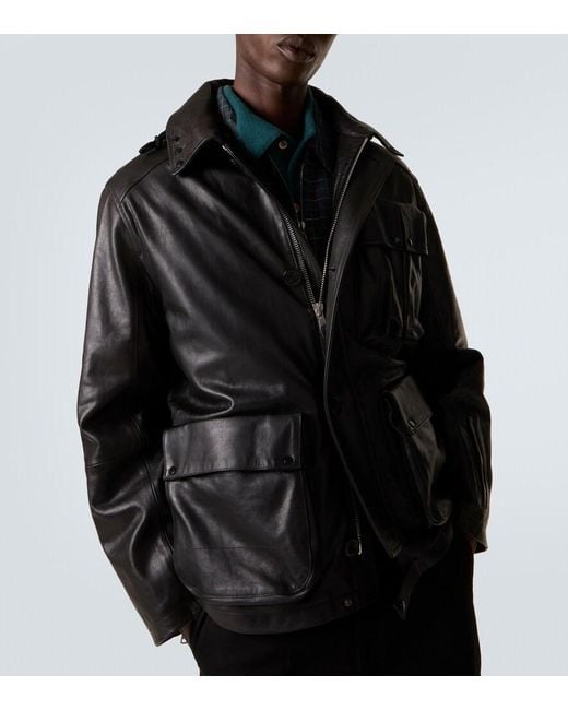 C P Company Black Lens Leather Jacket for men