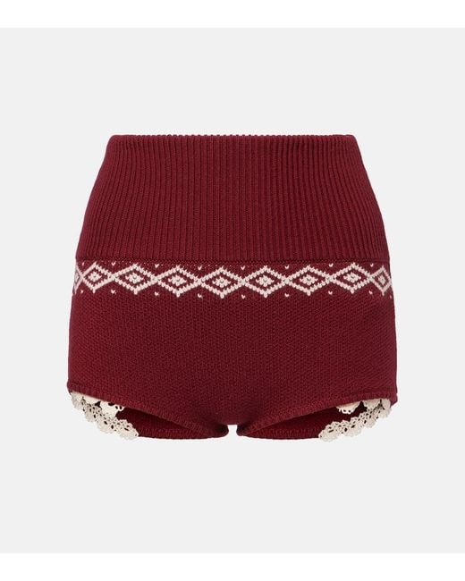Magda Butrym Red Crochet Wool Shorts