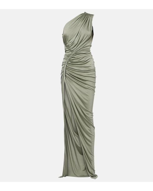 Rick Owens Green Lilies Shailee Ruched One-Shoulder Gown
