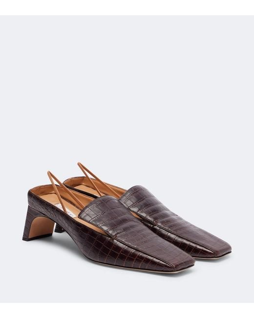 Calvin Klein Brown Tilda Croc-Effect Leather Slingback Pumps
