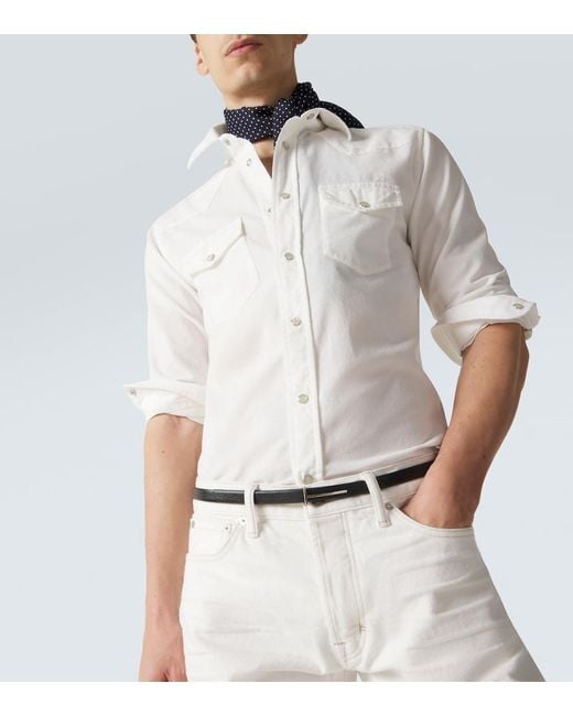 Tom Ford White Cotton Corduroy Western Shirt for men