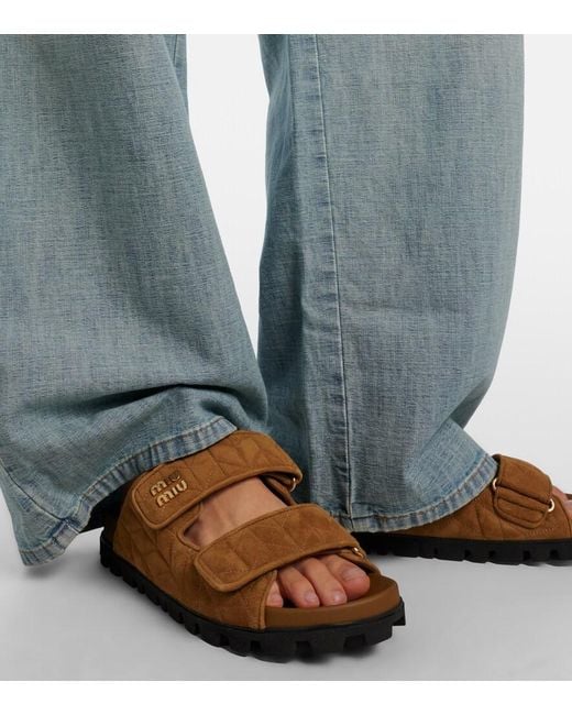 Miu Miu Brown Quilted Suede Slides