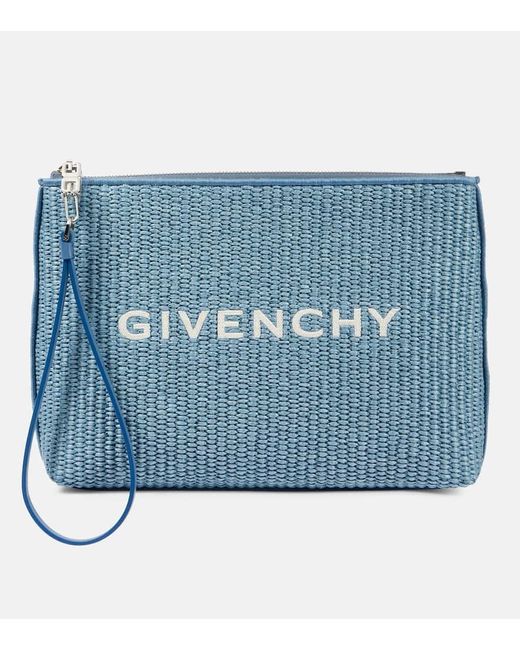 Pouch de efecto rafia con logo Givenchy de color Blue
