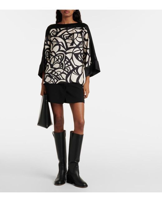 Max Mara Black Quaglia Printed Silk Satin Top
