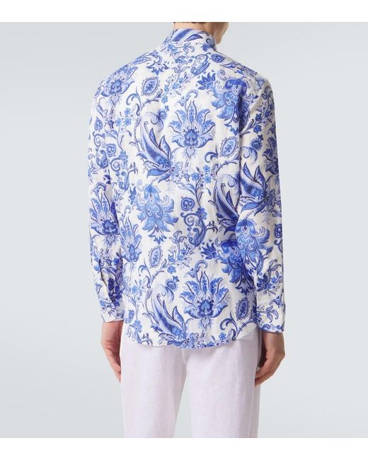 Etro Blue Roma Paisley Linen Shirt for men