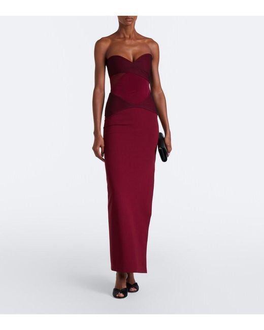 Nensi Dojaka Red Paneled Strapless Gown