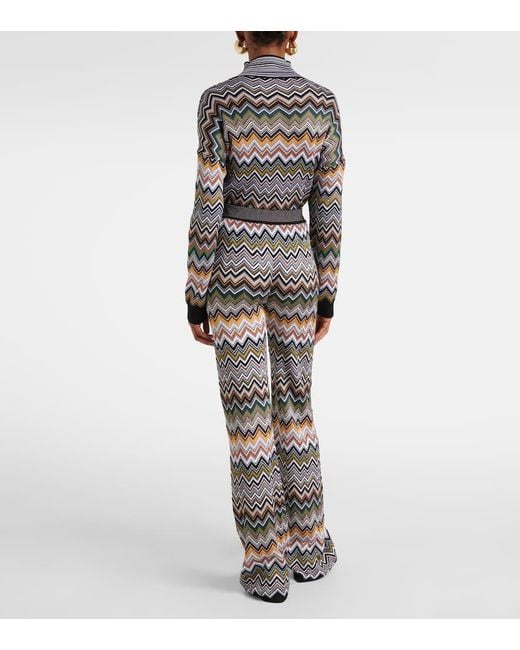 Pantaloni Flared A Zig-Zag A Vita Alta di Missoni in Gray
