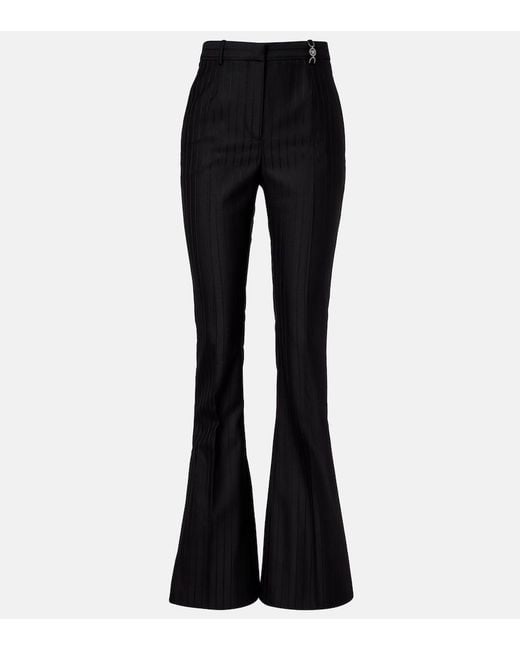 Versace Black Embellished Pinestripe Wool Flared Pants