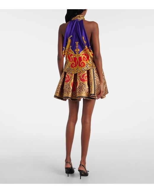 Versace Blue Bow-Detail Printed Silk Satin Top