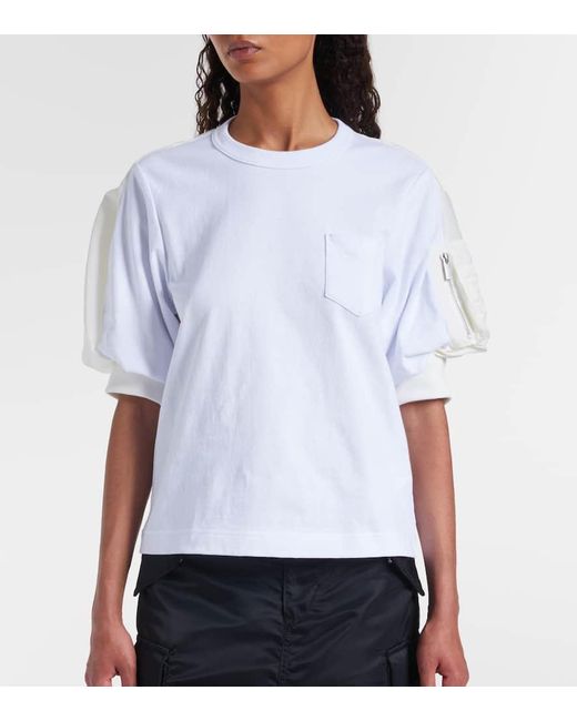 Sacai White Cotton Jersey And Twill T-Shirt