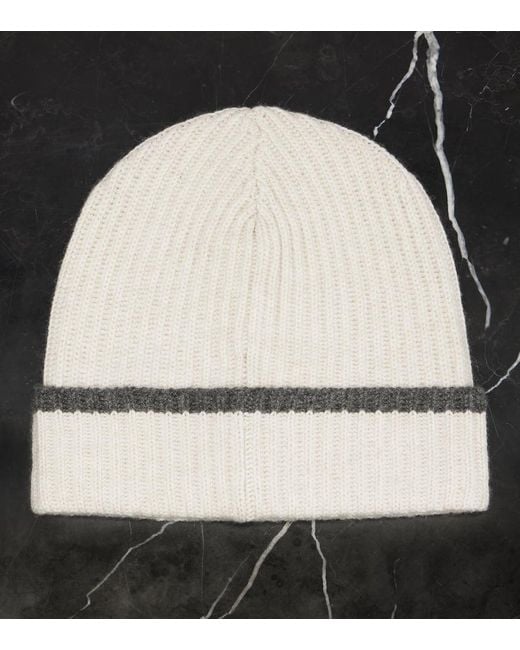 Brunello Cucinelli Natural Contrast Cashmere Beanie
