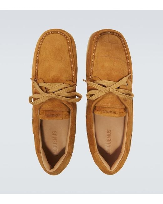 Jacquemus Brown Batto Croc-Effect Suede Boat Shoes for men