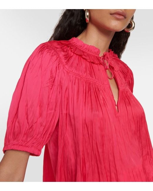 Ulla Johnson Pink Eleni Plissé Satin Top