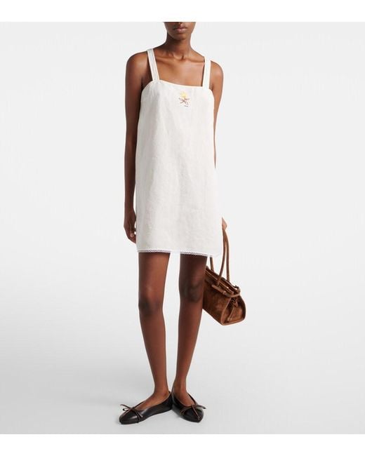 Prada White Embroidered Linen Minidress