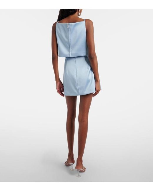 Self-Portrait Blue Floral-Applique Satin Miniskirt