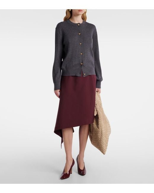 Bottega Veneta Gray Knot Ribbed-Knit Wool Cardigan