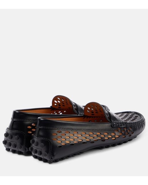 Tod's Black Gommino Cutout Leather Driving Shoes
