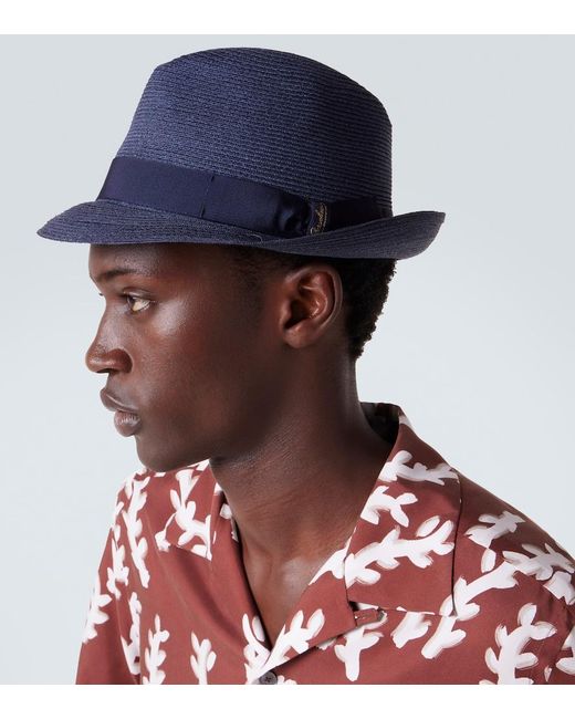 Borsalino Blue Straw Panama Hat for men