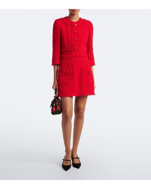 Dolce & Gabbana Red Cotton-Blend Boucle Minidress
