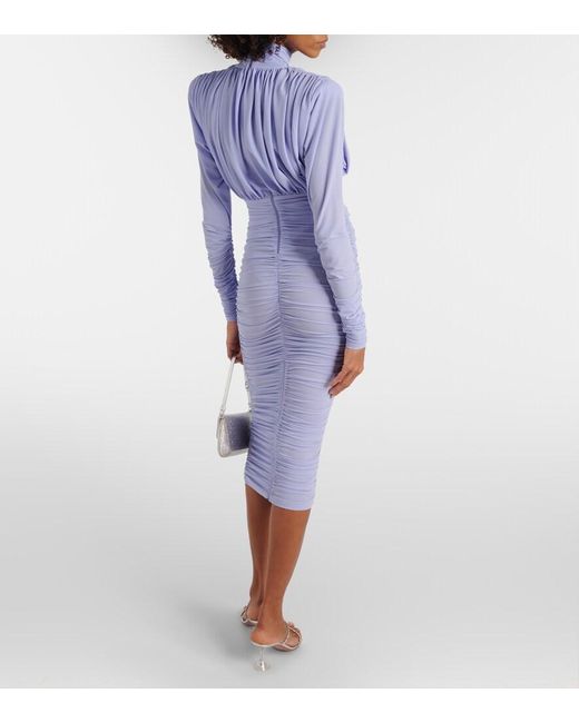 Alex Perry Blue Ruched Crepe Jersey Midi Dress