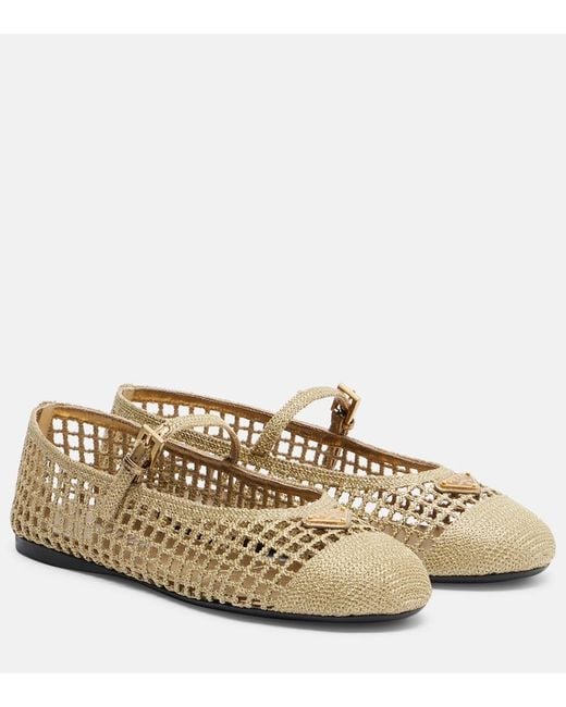 Prada Natural Crochet Mary Jane Flats