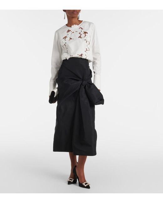 Oscar de la Renta White Embroidered Cotton Blouse