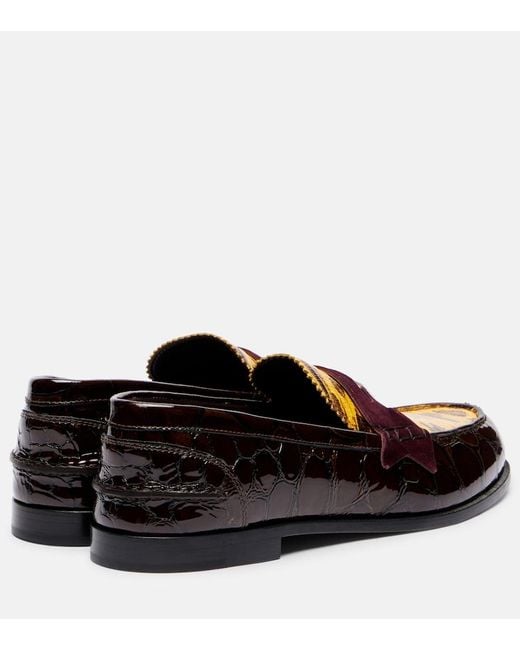 Christian Louboutin Brown Penny Croc-Effect Leather Penny Loafers