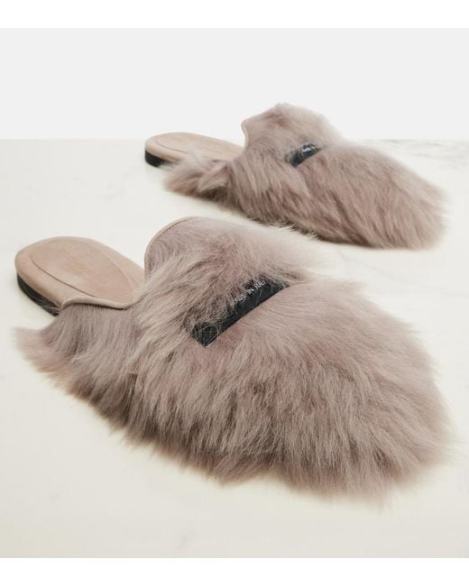 Dolce & Gabbana Gray Shearling Mules
