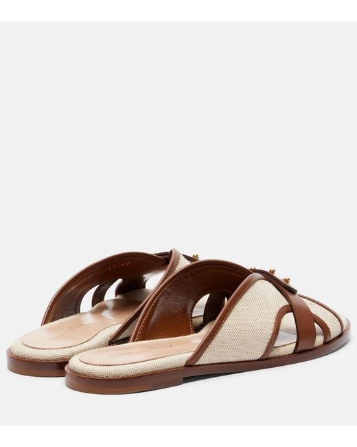 Gianvito Rossi Brown Paros Leather-Trimmed Canvas Slides