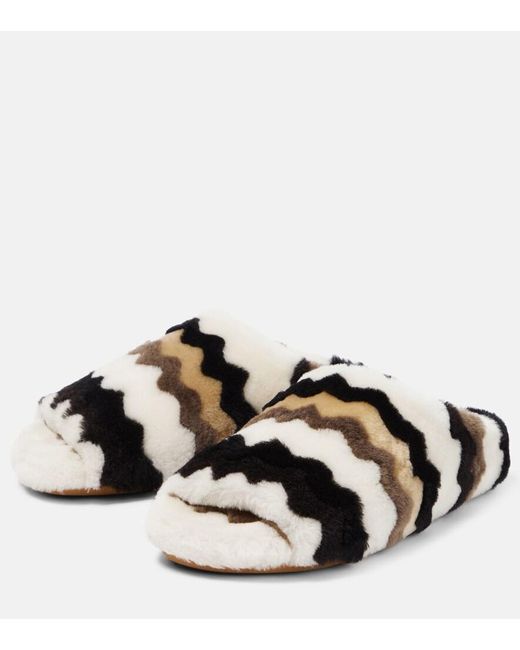 Chloé Multicolor Saam Chevron Shearling Slides