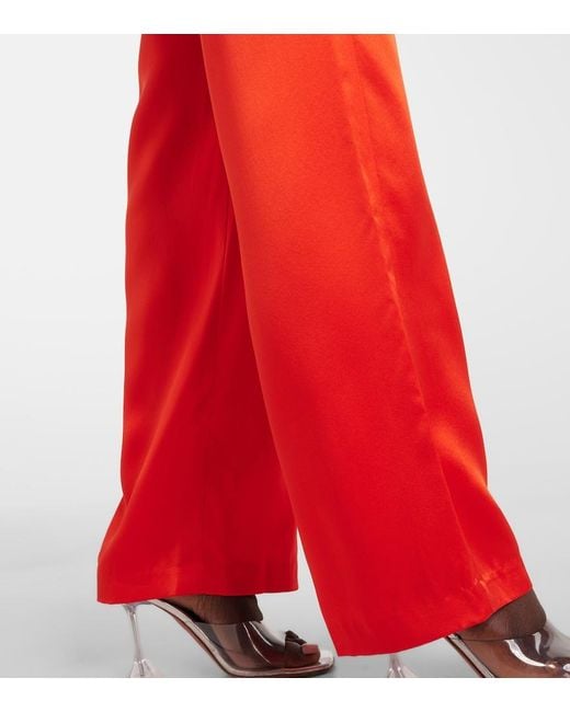 The Sei Red High-Rise Silk Satin Wide-Leg Pants