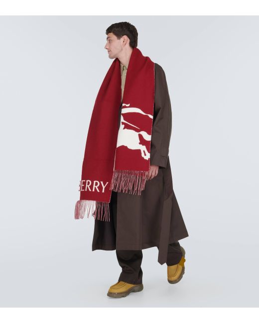 Burberry Red Ekd Wool And Cashmere Scarf for men