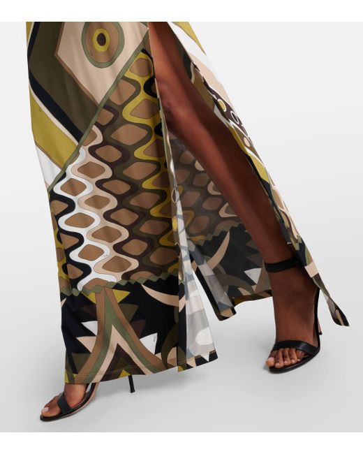 Robe longue imprimee en satin Emilio Pucci en coloris Metallic