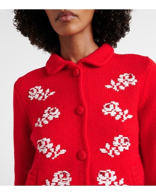 ShuShu/Tong Red Beaded Wool Cardigan