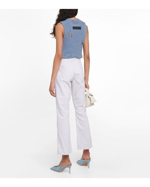 FRAME Blue Le Crop Mini Striped Mid-Rise Bootcut Jeans