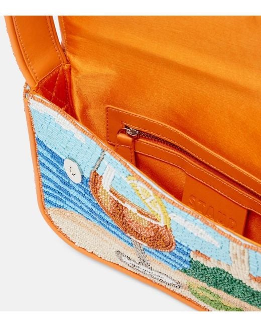 Staud Blue Tommy Small Beaded Shoulder Bag