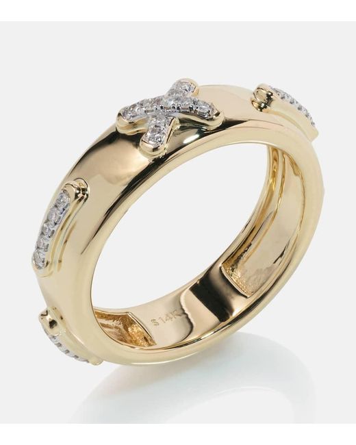 STONE AND STRAND Metallic Ring Diamond Cross Stitch aus 14kt Gelbgold mit Diamanten