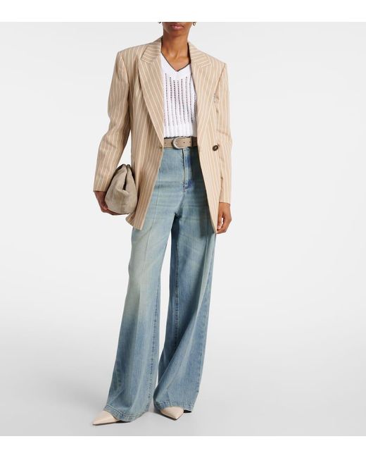 Jeans A Gamba Larga Low Slung di Brunello Cucinelli in Blue