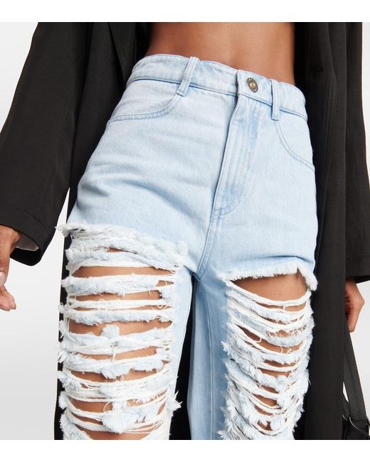 Dion Lee Blue Distressed Low-Rise Wide-Leg Jeans
