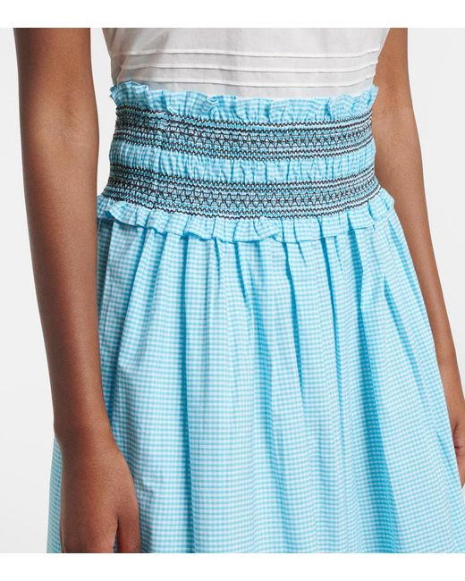 Ganni Blue Embroidered Gingham Cotton Poplin Maxi Skirt