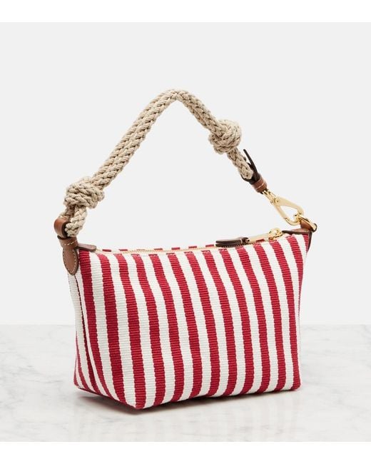 Miu Miu Red Striped Leather-Trimmed Top-Handle Bag
