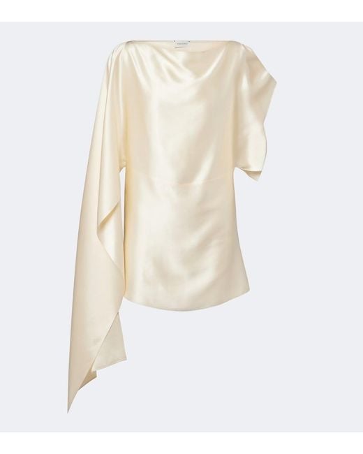 Magda Butrym Natural Asymmetric Draped Silk Satin Top