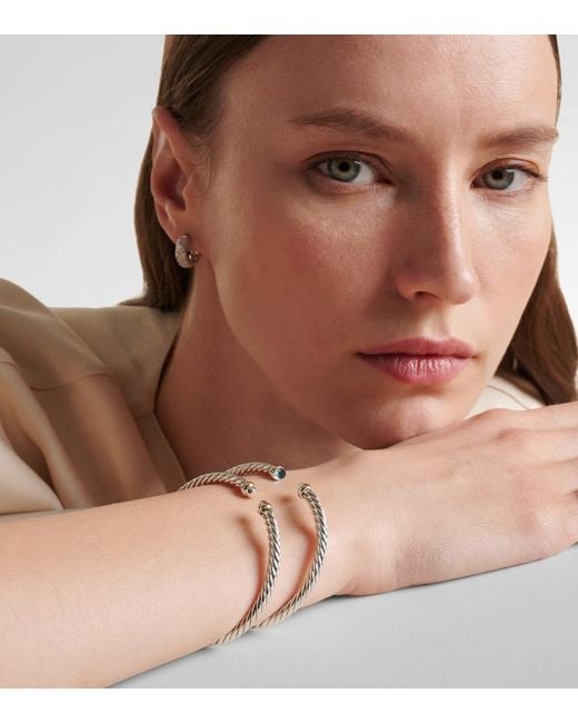 David Yurman Metallic Cable Flex Sterling And 14Kt Cuff Bracelet With Topazes
