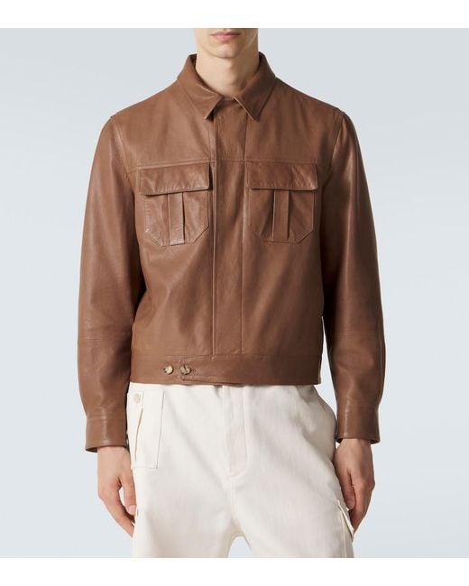 Brunello Cucinelli Brown Leather Blouson Jacket for men